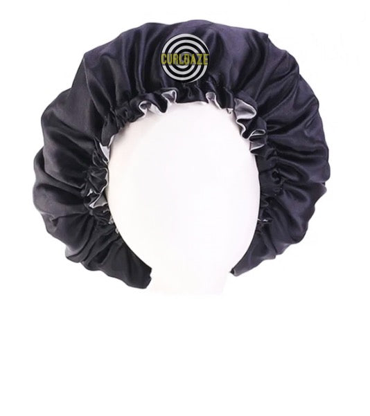 No-Slip Extra Black Large Satin Bonnet w/ Drawstring – CURLDAZE