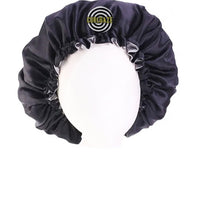 No-Slip Extra Black Large Satin Bonnet w/ Drawstring